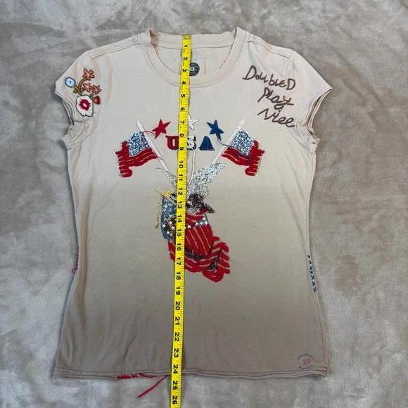 Double D Ranch Play Nice U S A Patriotic Embroidered Tee Size Medium - Picture 12 of 13